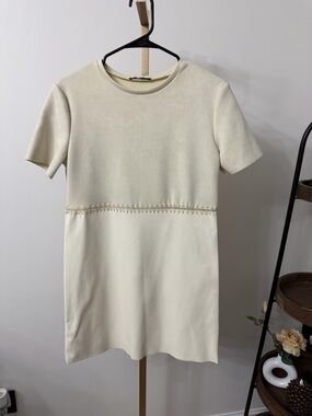 Zara Cream Two-Tone Mini Dress
